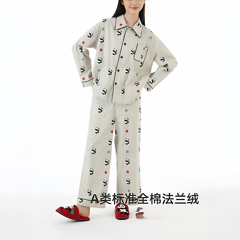 野兽P同款家居熊猫嘭嘭加厚全棉法兰绒家居服套装可外穿情侣睡衣,淘宝优惠券,粉丝福利购,淘宝优惠卷