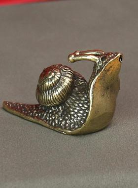 铜蜗牛小铜雕实心黄铜小摆件茶道铜艺铜茶宠铜手把件古玩铜器微雕