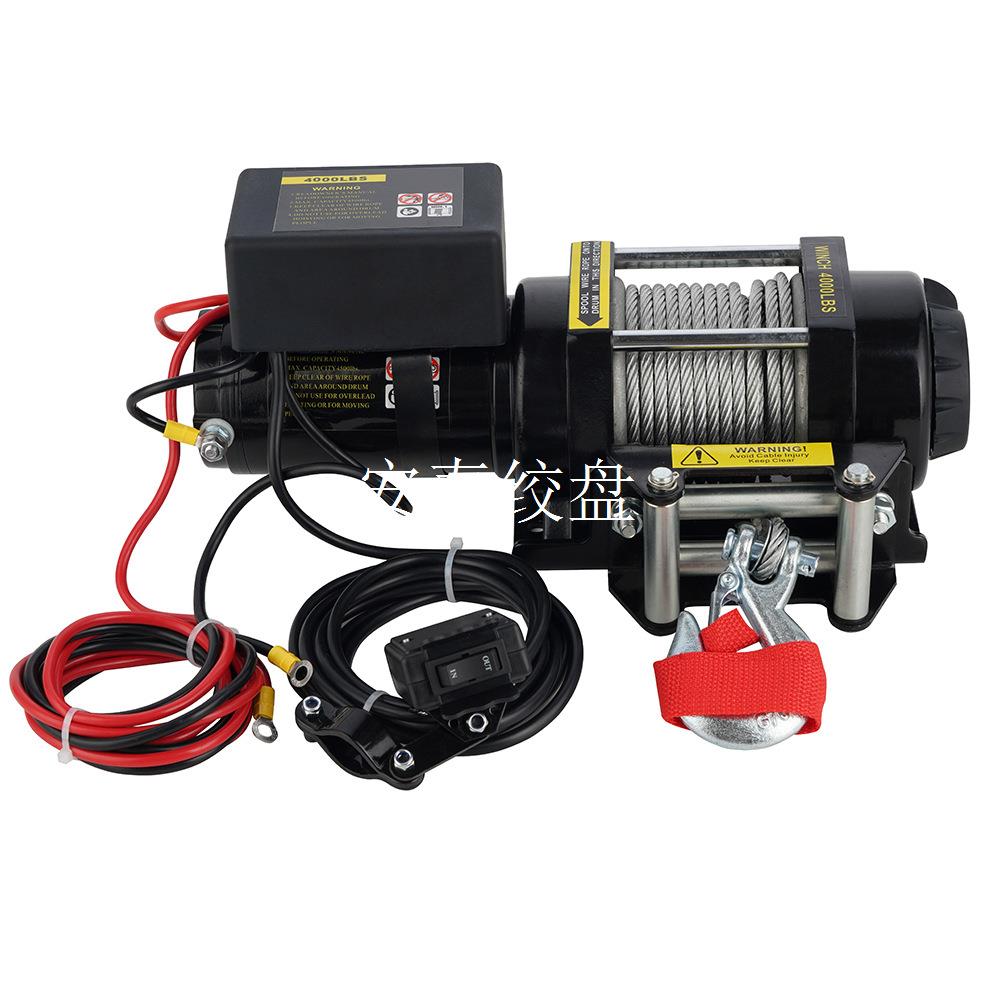 厂家直销12V/24V沙滩车4000磅电动绞盘沙滩车绞盘便携式绞盘 - 图1