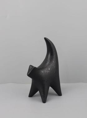 简约现代黑白条纹平面猫摆件样板间玄关茶几客厅家居桌面软装饰品