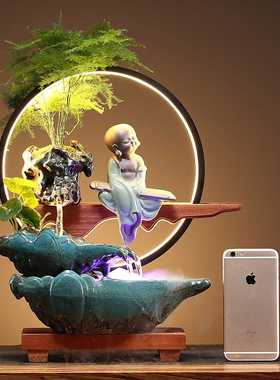 新中式客厅高山流水摆件微景观玄关办公室带灯家用招财禅意装饰礼