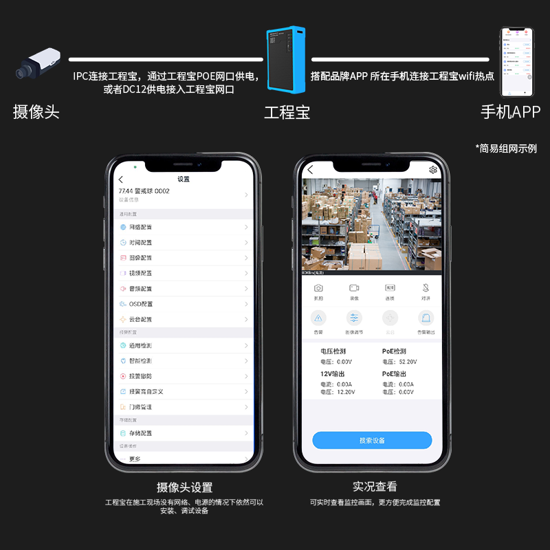 沃浦网络工程宝监控测试仪多功能摄像头调试器POE供电USB充电宝海康大华宇视监控手机调试监控安装维护工具