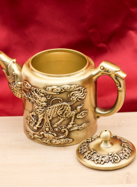 工厂直供黄铜拉丝铜壶竹节壶麒麟铜茶壶酒壶家居创意铜器摆件代发