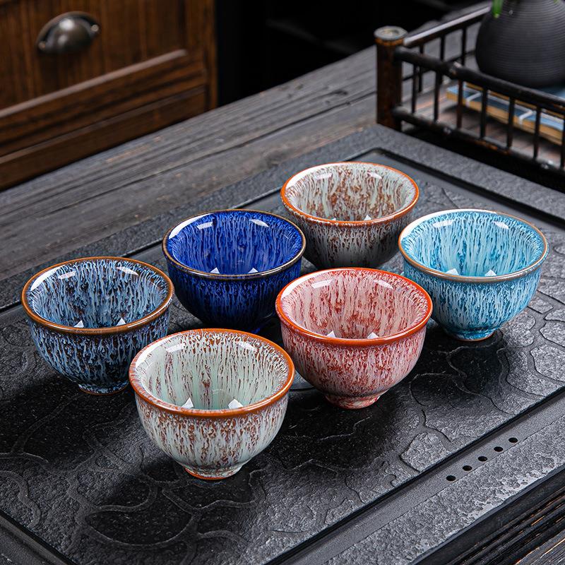 窑变陶瓷单杯建盏天目釉茶杯茶盏创意个人主人杯大号品茗杯斗笠杯 - 图2