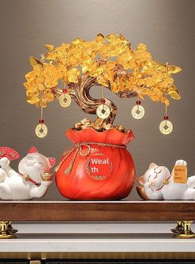 新中国风八方来彩幸运树躺着猫装饰品乔迁开业客厅前台收银装饰品