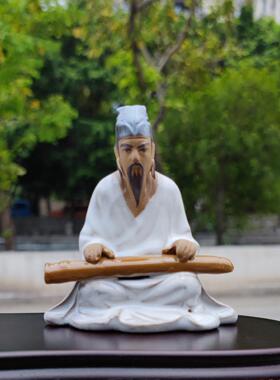 包邮李白弹琴 正宗石湾陶瓷家居人物摆件盆景渔缸吸水石装饰摆设