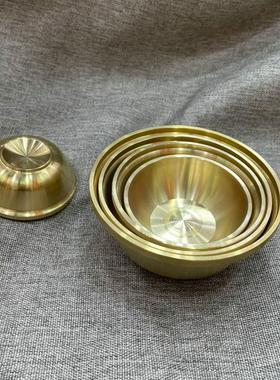 黄铜饭碗摆件黄铜实心加厚铜餐具铜碗筷子佛具供奉铜碗工艺品