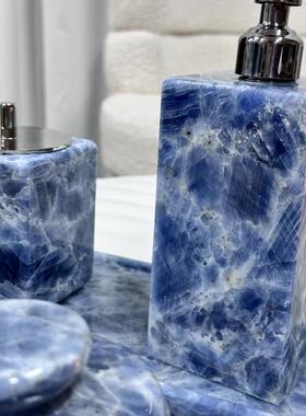 蓝水晶大颗粒大理石托盘 蓝色大理石收纳盘 奢石托盘 家居搭配