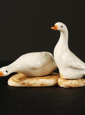 创意陶瓷彷真小鸭子摆件小白鸭玄关庭院盆栽流水鱼缸装饰水景造景