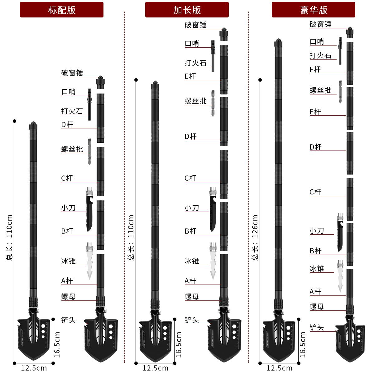丹拿户外工兵铲多功能中国钓鱼铲子德国锰钢兵工铲折叠车载铁锹铲 - 图0