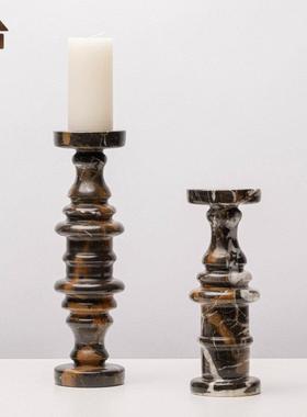 简约现代天然大理石蜡烛台摆件样板间客厅茶几餐桌果盘家居装饰品