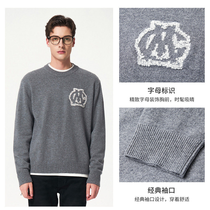 【纯羊毛】Mangano曼加龙 秋冬新款圆领毛衣针织衫美式羊毛衫男款