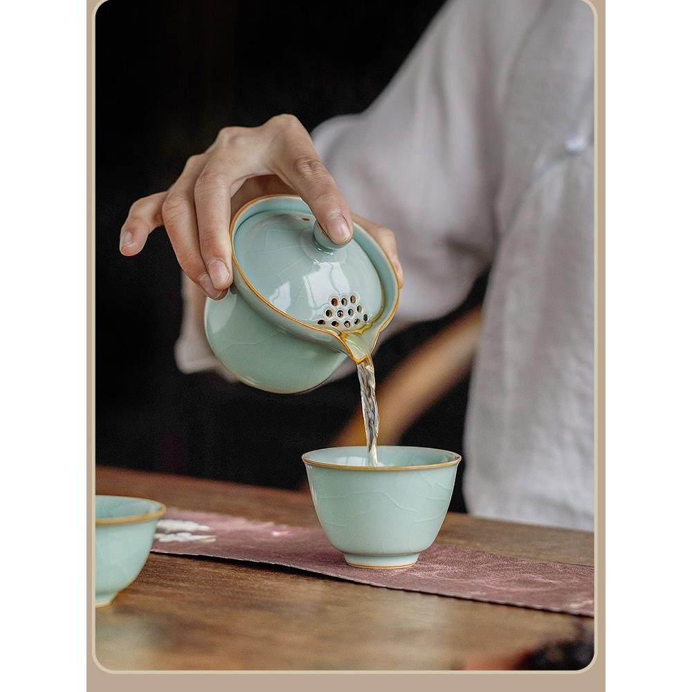 唐丰 李桂莲 天青汝窑便携式茶具旅行套装快客杯一人二杯高端茶杯,淘宝优惠券,粉丝福利购,淘宝优惠卷