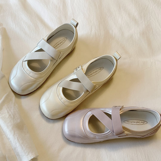 
Chio2nd South Style Single Shoes Women's Cross-Stretching Light Color Small Leather Shoes Summer Skirt Shoes Flat Shoes