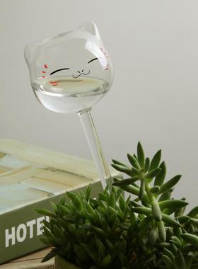 恒远 精致纯手工制 作玻璃 可爱猫咪浇花器 自动浇花