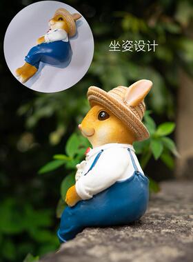 花园装饰 庭院小摆件创意坐姿小兔子摆件彷真动物园艺装饰品摆件