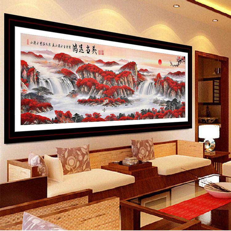纯手工十字绣成品钻石画鸿运当头新款客厅沙发背景墙装饰山水画,淘宝优惠券,粉丝福利购,淘宝优惠卷