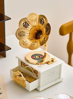 创意覆古留声机桌面装饰摆饰家居饰品客厅生日礼物小众轻奢八音盒