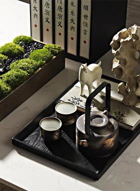 【八度空间】新中式中古风风格洽谈桌台面装饰茶具花艺托 托盘组