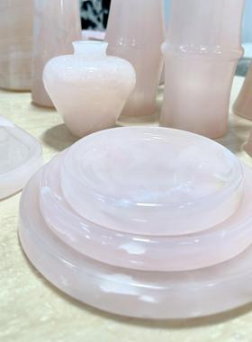粉玉石托盘天然玉石收纳盘首饰收纳托盘桌面摆件粉色水晶收纳盘