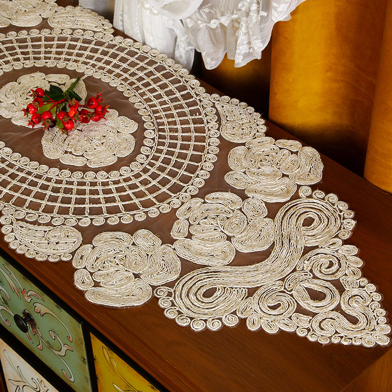 【爆款】外贸出口重工网纱刺绣桌旗电视柜防护盖巾茶几餐桌装饰垫,淘宝优惠券,粉丝福利购,淘宝优惠卷