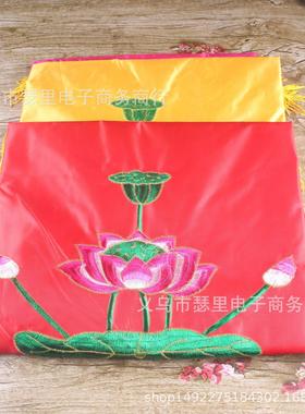 厂家桌围绸缎面料佛堂装饰绣品莲花桌围荷花桌围布供桌围裙