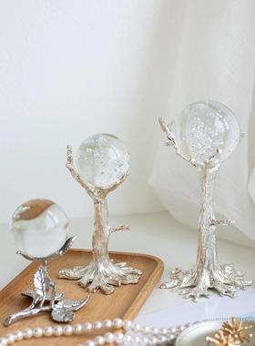 轻奢创意水晶球展示架底座金属电镀三角支架球托架放置架陈列底座