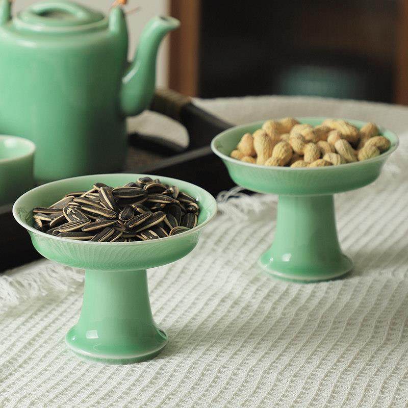 陶瓷茶点盘龙泉青瓷水果盘中式高脚点心盘宋韵果碟茶桌摆件小供盘,淘宝优惠券,粉丝福利购,淘宝优惠卷