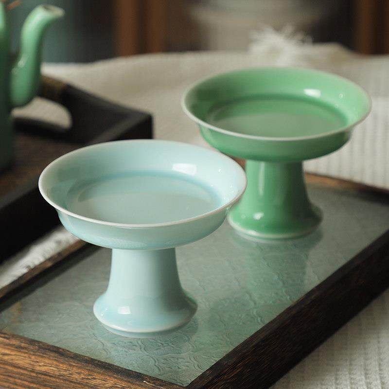 陶瓷茶点盘龙泉青瓷水果盘中式高脚点心盘宋韵果碟茶桌摆件小供盘,淘宝优惠券,粉丝福利购,淘宝优惠卷