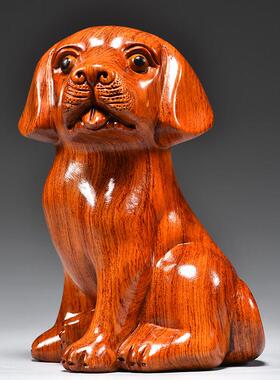 花梨木雕狗摆件十二生肖实木质小狗家居客厅装饰红木质工艺品送礼