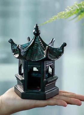 新品镂空陶瓷六角亭宝塔摆件假山鱼缸造景装饰水族花盆微景观配件
