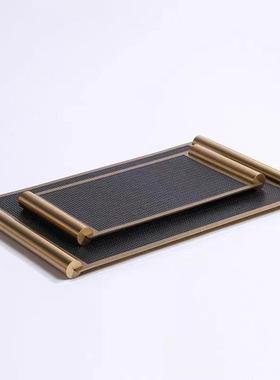 现代简约棕色灰色金属皮质方形托 托盘样板间样品屋展示中心客厅