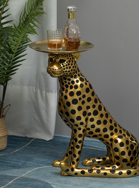 招财大型落地金钱豹客厅摆件家居装饰品高端轻奢玄关托盘乔迁礼品