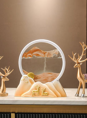 着庭鹿流沙画沙漏摆件轻奢高档家居客厅酒柜电视柜办公室桌装饰品