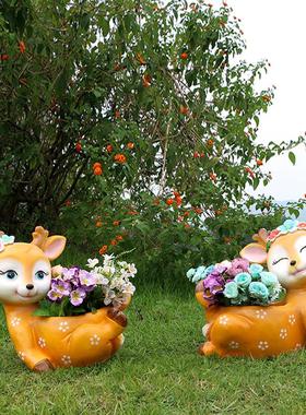 户外梅花鹿动物花盆花缸卡通阳台创意幼儿花园庭院雕塑小摆件装饰