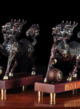 热销麒麟摆件一对全铜公司前台办公室桌收藏工艺品家居客厅玄关装
