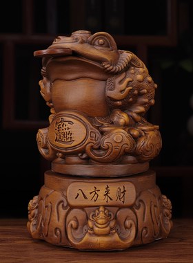 热销木雕金蟾摆件招财三足蟾蜍中式家居公司店铺前台摆设商务礼品