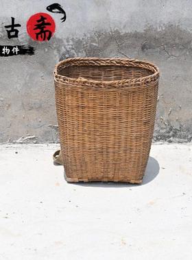 农村老式竹篮子复古怀旧手提篮竹筐子元宝篓民宿装饰摆件影视道具