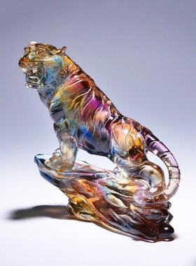 琉璃老虎摆件定制水晶生肖吉祥物办公室装饰客厅高档玻璃工艺品