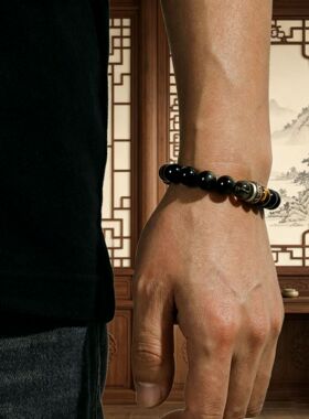 【师傅推荐】天然乌金黑曜石手串