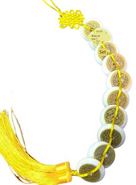 天然八白玉九白玉串铜钱挂件九铜钱葫芦九白玉扣串家居装饰工艺品