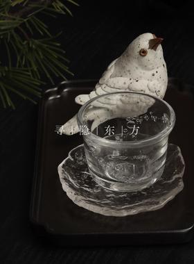 新中式东方美学样板间客厅会所陶瓷小鸟玻璃茶杯托 托盘茶几摆件