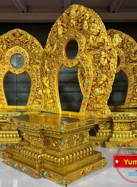 西藏金刚底座7寸佛像专用底座西藏工艺鎏金镶嵌宝石纯黄铜佛像底
