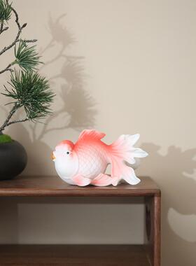 陶瓷创意鱼摆件招财家居客厅小金鱼装饰品景观造景鱼缸工艺品摆设