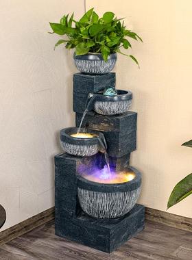 高山流水摆件循环水客厅鱼缸室内招财风车假山水景喷泉造景风水轮