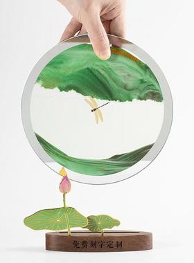 马鹿流沙画荷花新中式摆件客厅玄关高档生日毕业礼物母亲节送老师