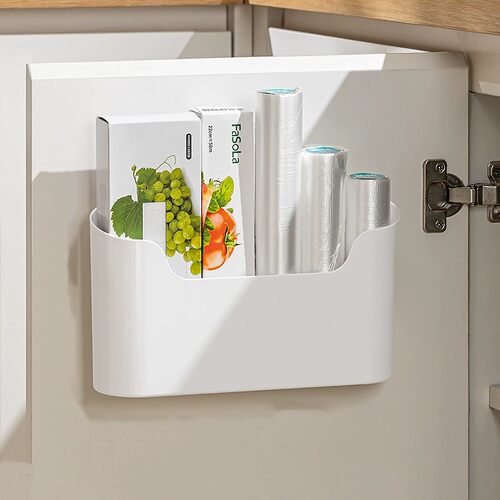 厨房柜门内侧收纳盒壁挂式免打孔收纳神器橱柜门冰箱保鲜膜置物架 - 图3