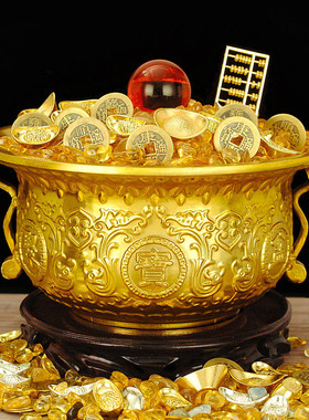 热销纯铜聚宝盆摆件大号中式香炉客厅店铺玄关桌面装饰存钱罐开业