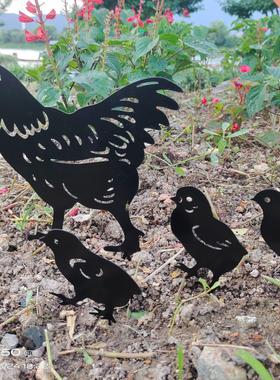 跨境园林母鸡小鸡金属镂空装饰创意庭院草坪鸡铁艺插牌花园插件