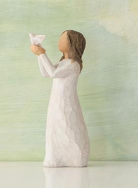 跨境平台姐妹拥抱天使女孩花鸟手绘雕像摆件礼物TemuTk海外仓